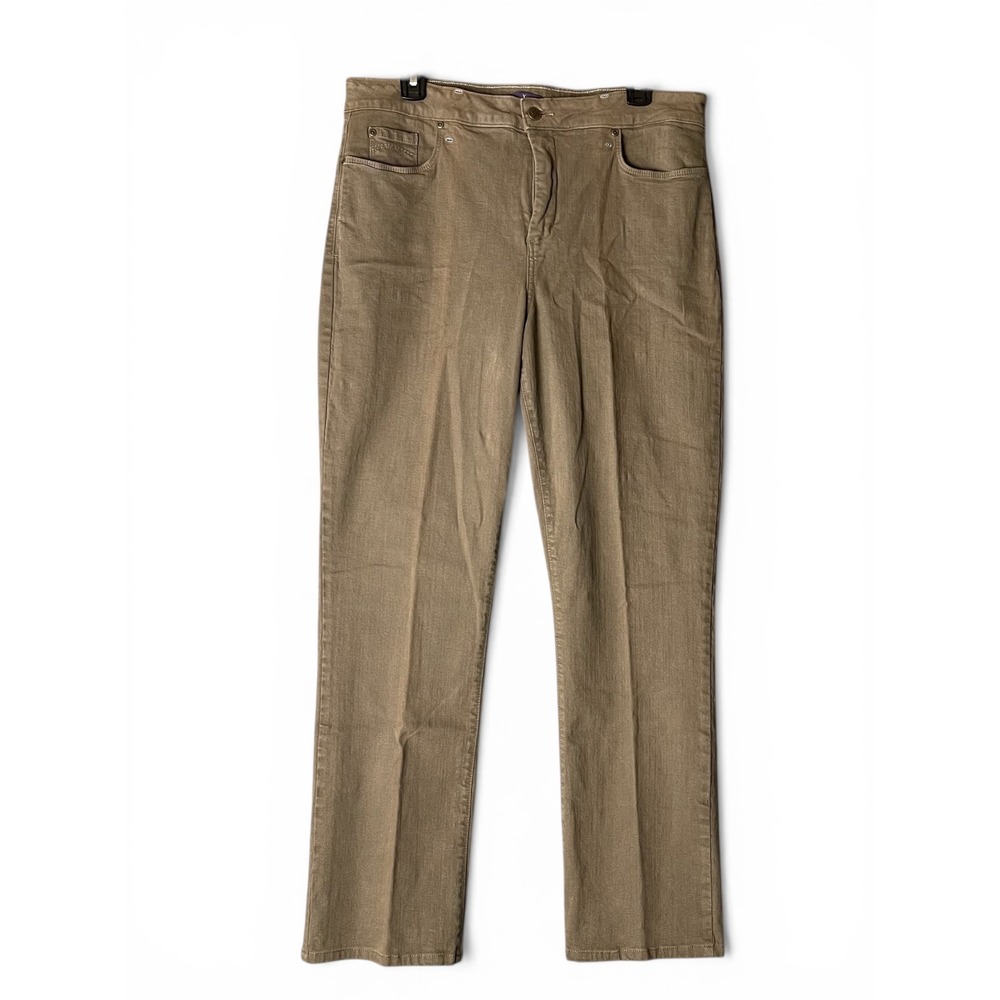 NYDJ Womens Size 16 Straight Leg Pants Olive Green Lift Tuck Technology Cotton